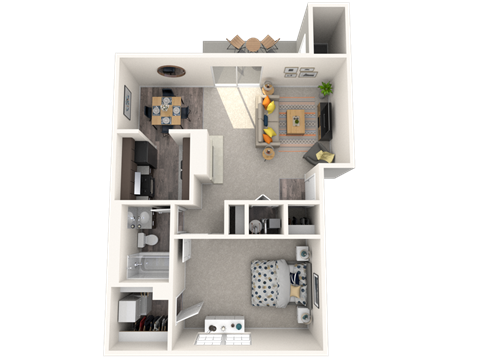 Floor plan for 1 bed, 1 bath, 730 sqft